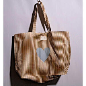 NWT Rylee + Cru Tote Bag Heart Stripes 100% Cotton Ltd Ed 10 Yr Anniversary Bday